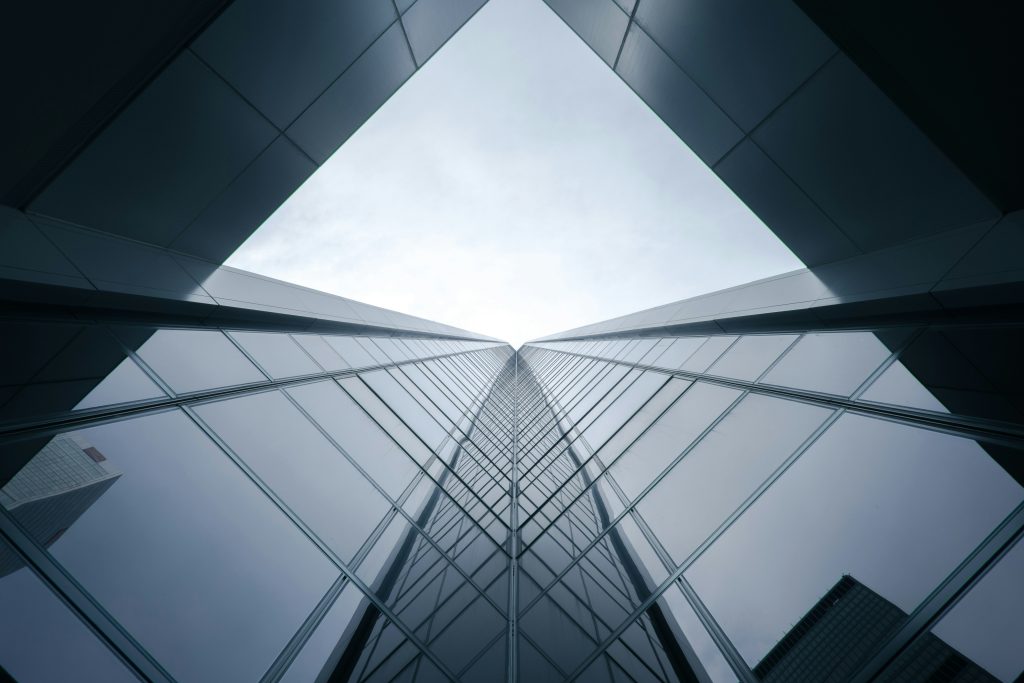 An image of a corporate building, short from below.