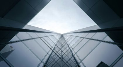 An image of a corporate building, short from below.